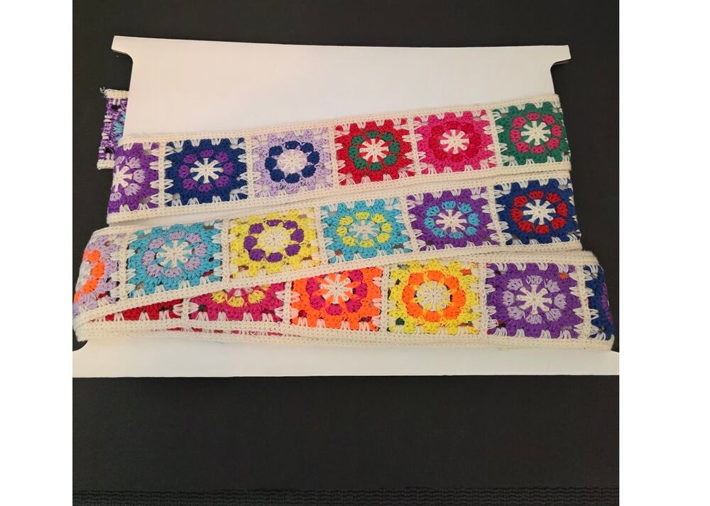 Colorful Granny Square Crochet Lace White Rainbow Crafting Quilting Boho NEW